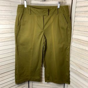 Larry Levine Olive Green Stretchy Dressy Khaki Capri Pants 12